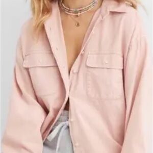 Aerie Oversized Button Down Light Pink Denim Shirt